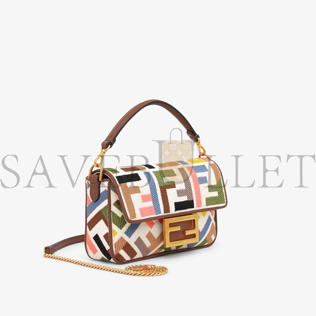 FENDI BAGUETTE MINI CANVAS BAG WITH MULTICOLOUR FF EMBROIDERY 8BS017ANH4F1PJ4 (20*13*5cm) FENDI BAGUETTE MINI CANVAS BAG WITH MULTICOLOUR FF EMBROIDERY 8BS017ANH4F1PJ4 (20*13*5cm)